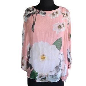 Moda Seta Italy Small Silk Pink Floral Blouse Boho Vacation Feminine Summer Vibe